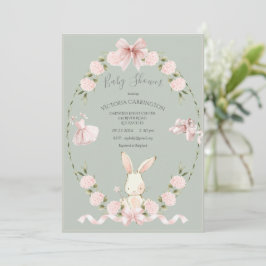 Bunny Hydrangeas Pink Sage Ballerina Baby Einladung