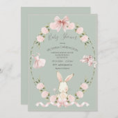 Bunny Hydrangeas Pink Sage Ballerina Baby Einladung (Vorne/Hinten)
