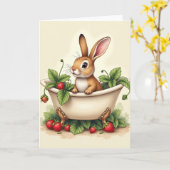 Bunny In A Tub Cute Card Karte (Gelbe Blume)