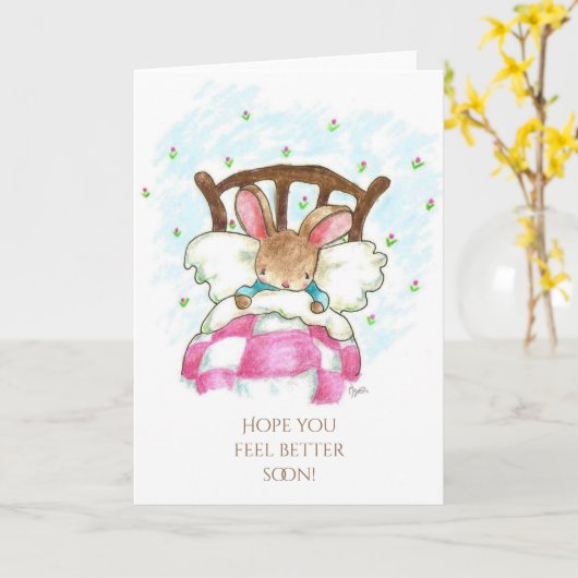 Bunny in Bed Get Well Card Karte (Gelbe Blume)