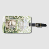 Bunny in Chest Green Leaves Floral Gepäckanhänger (Vorderseite (Horizontal))