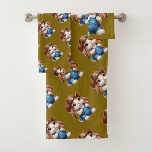 Bunny in Cowboy Outfit mit Hut und Overalls Badhandtuch Set (Insitu)