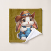 Bunny in Cowboy Outfit mit Hut und Overalls Badhandtuch Set (Waschlappen)