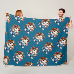 Bunny in Cowboy Outfit mit Hut und Overalls Fleecedecke