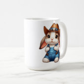 Bunny in Cowboy Outfit mit Hut und Overalls Kaffeetasse (VorderseiteRechts)