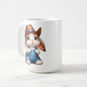 Bunny in Cowboy Outfit mit Hut und Overalls Kaffeetasse (Vorderseite Links)