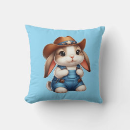 Bunny in Cowboy Outfit mit Hut und Overalls Kissen