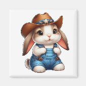 Bunny in Cowboy Outfit mit Hut und Overalls Magnet (Vorne)