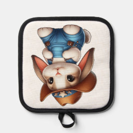 Bunny in Cowboy Outfit mit Hut und Overalls Topflappen