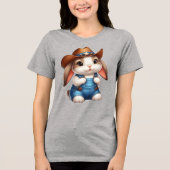 Bunny in Cowboy Outfit mit Hut und Overalls Tri-Blend Shirt (Vorderseite)