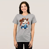 Bunny in Cowboy Outfit mit Hut und Overalls Tri-Blend Shirt (Vorderseite voll)