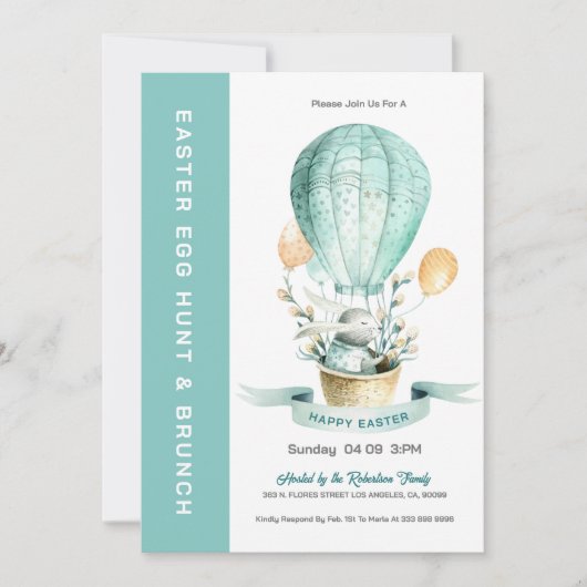 Bunny in einem heißen Ballon Ei Hunt & Brunch Einl Einladung (Vorderseite)