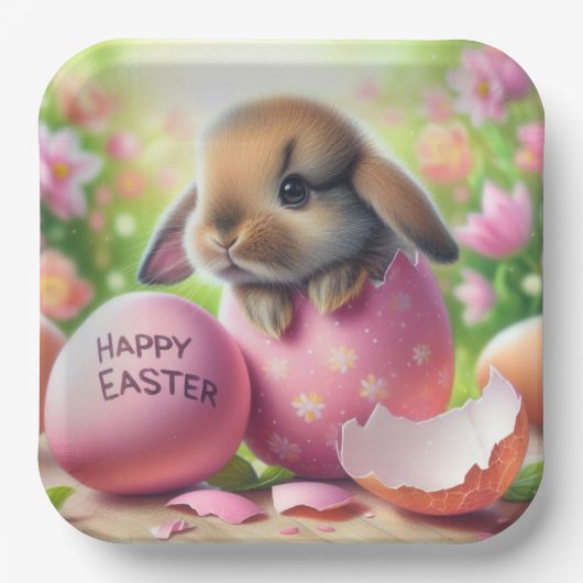 Bunny in Ostereier mit Blume Pappteller (Vorderseite)
