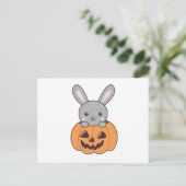 Bunny in Pumpkin Niedlich Bunnies Happy Halloween Postkarte (Stehend Vorderseite)