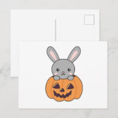 Bunny in Pumpkin Niedlich Bunnies Happy Halloween Postkarte (Vorne/Hinten)