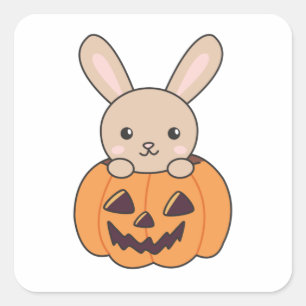 Bunny in Pumpkin Niedlich Bunnies Happy Halloween Quadratischer Aufkleber