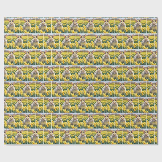 Bunny in Spring Daffodien Geschenkpapier (Flach)
