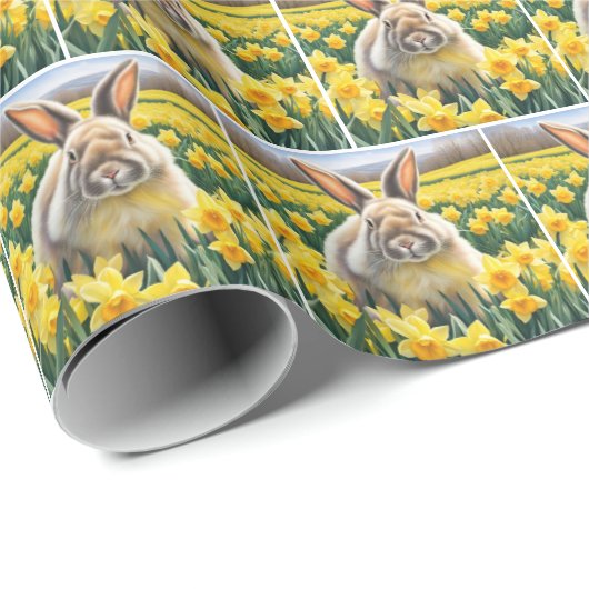 Bunny in Spring Daffodien Geschenkpapier (Rolleneckpunkt)
