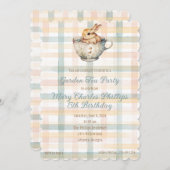 Bunny in Tea Cup Wasserfarbe Einladung (Vorne/Hinten)