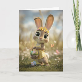 Bunny in Yellow w/ Flower Crown & Easter Basket Karte