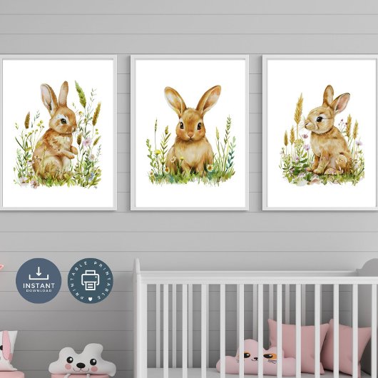 Bunny Kinderzimmer Prints, Aquarell Gender Neutral Bilderwand Sets