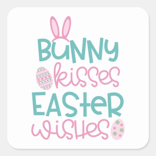 Bunny Kisses Osterwünsche Quadratischer Aufkleber (Vorderseite)