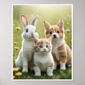 Bunny Kitten Welpe Wiese Wall Art Decor Poster (Vorne)