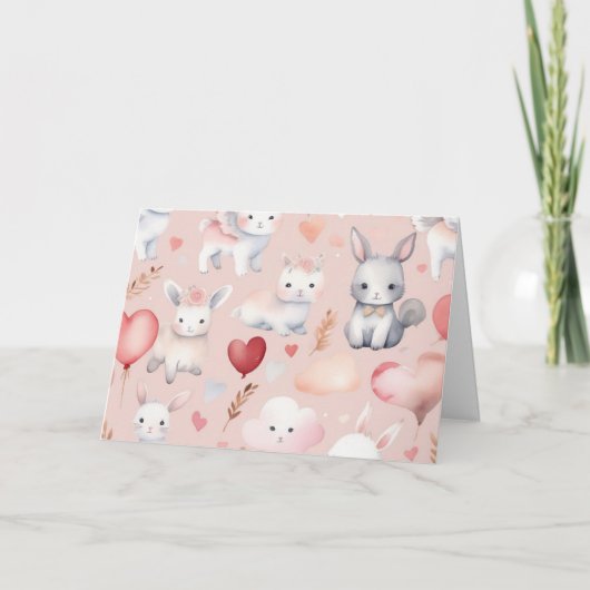 Bunny & Lamb Cupid Dankeskarten – Pastell Dankeskarte (Vorderseite)