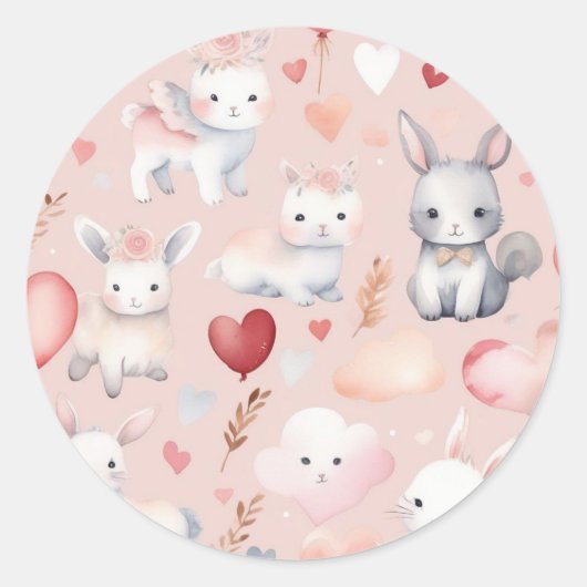 Bunny & Lamb Cupid Sticker – Wasserfarbe Baby (Vorderseite)