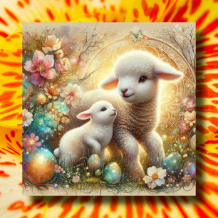 Bunny Lamm Floral Art Nouveau Christlich Ostern Feiertagskarte