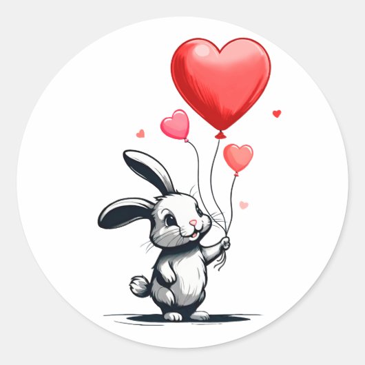Bunny Liebe Balloons Runder Aufkleber (Vorderseite)