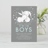 Bunny Liebe Twin Boys Kinderdusche Einladung (Stehend Vorderseite)
