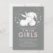 Bunny Liebe Twin Girls Kinderdusche Einladung (Vorderseite)