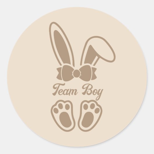 Bunny Light Beige Gender Reveal Team Boy Runder Aufkleber (Vorderseite)
