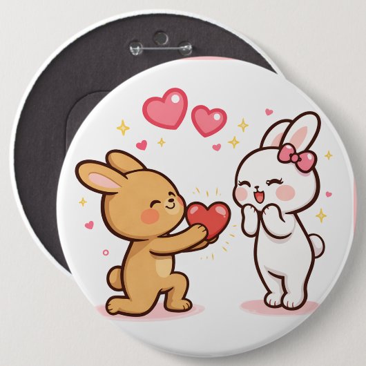 Bunny Love Heart Gift Cute Cartoon Design Button (Vorne & Hinten)