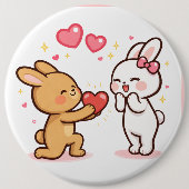 Bunny Love Heart Gift Cute Cartoon Design Button (Vorderseite)