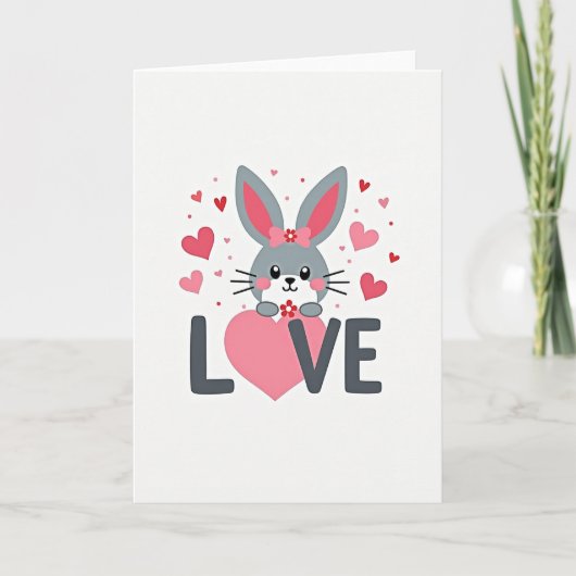 Bunny Love Hearts Valentine Card Karte (Vorderseite)