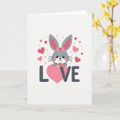 Bunny Love Hearts Valentine Card Karte (Gelbe Blume)