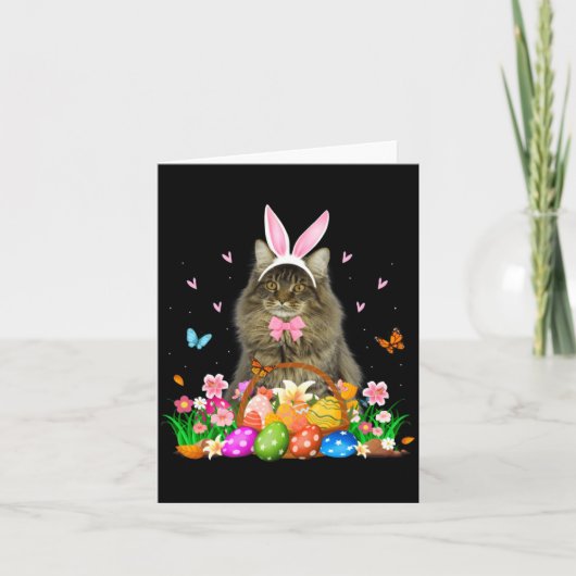 Bunny Maine Coon Cat Easter Illustration Karte (Vorderseite)