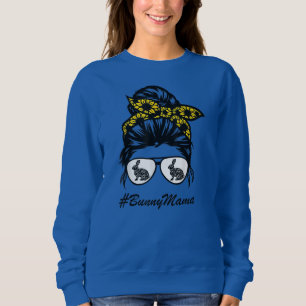 Bunny Mama Messy Bun Sunflower Rabbit Mama Messy Sweatshirt