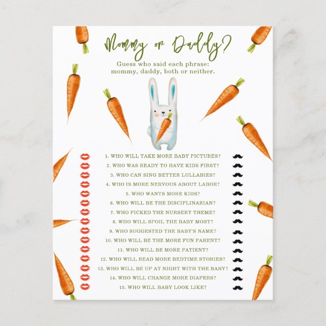 Bunny - Mama oder Papa Baby Dusche Spiel (Vorderseite)