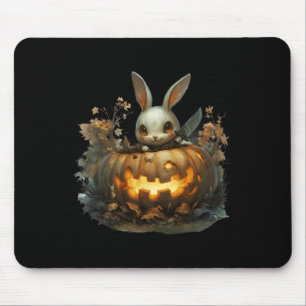 Bunny Mayhem Creepy Halloween Bunny Pumpkin Mousepad