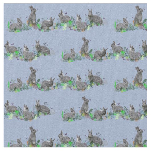 Bunny Meadow Fabric (Light Blue) Stoff (Nahaufnahme)