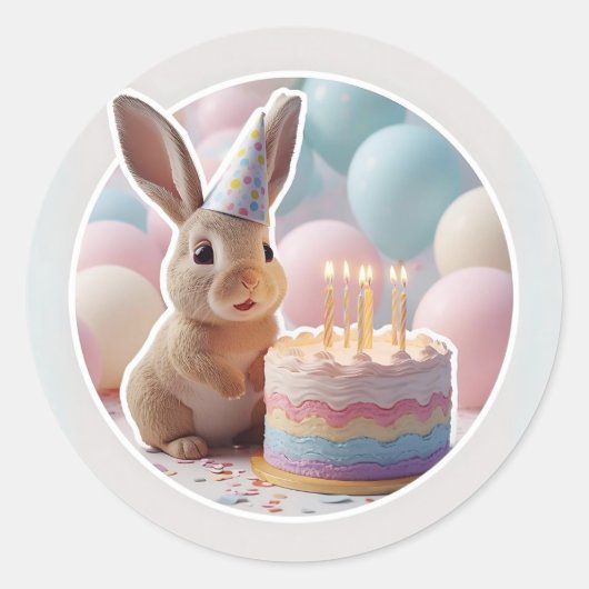 Bunny mit Birthday Cake Party Sticker (Vorderseite)
