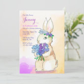 Bunny mit Blume Bouquet Geburtstagsparty Einladung (Stehend Vorderseite)