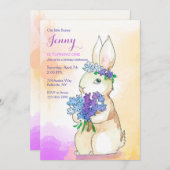 Bunny mit Blume Bouquet Geburtstagsparty Einladung (Vorne/Hinten)