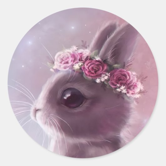 Bunny mit Blumenreath Runder Aufkleber (Vorderseite)