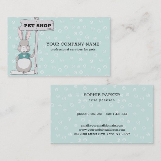 Bunny mit einem Zeichen Visitenkarte (Vorne/Hinten)