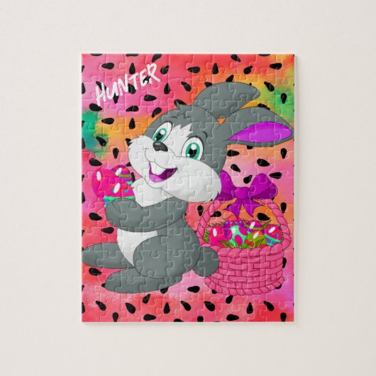 BUNNY MIT FARBEIERN IN BASKET JIGSAW PUZZLE (Vertikal)