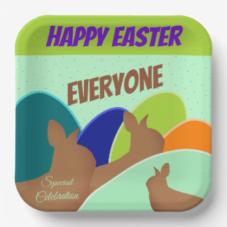 Bunny mit farbenfrohen Eiern Pappteller